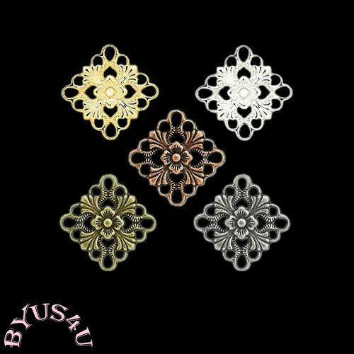 Link Connector Charm Component Square Diamond 20x20mm Filigree Cut Out 10pcs