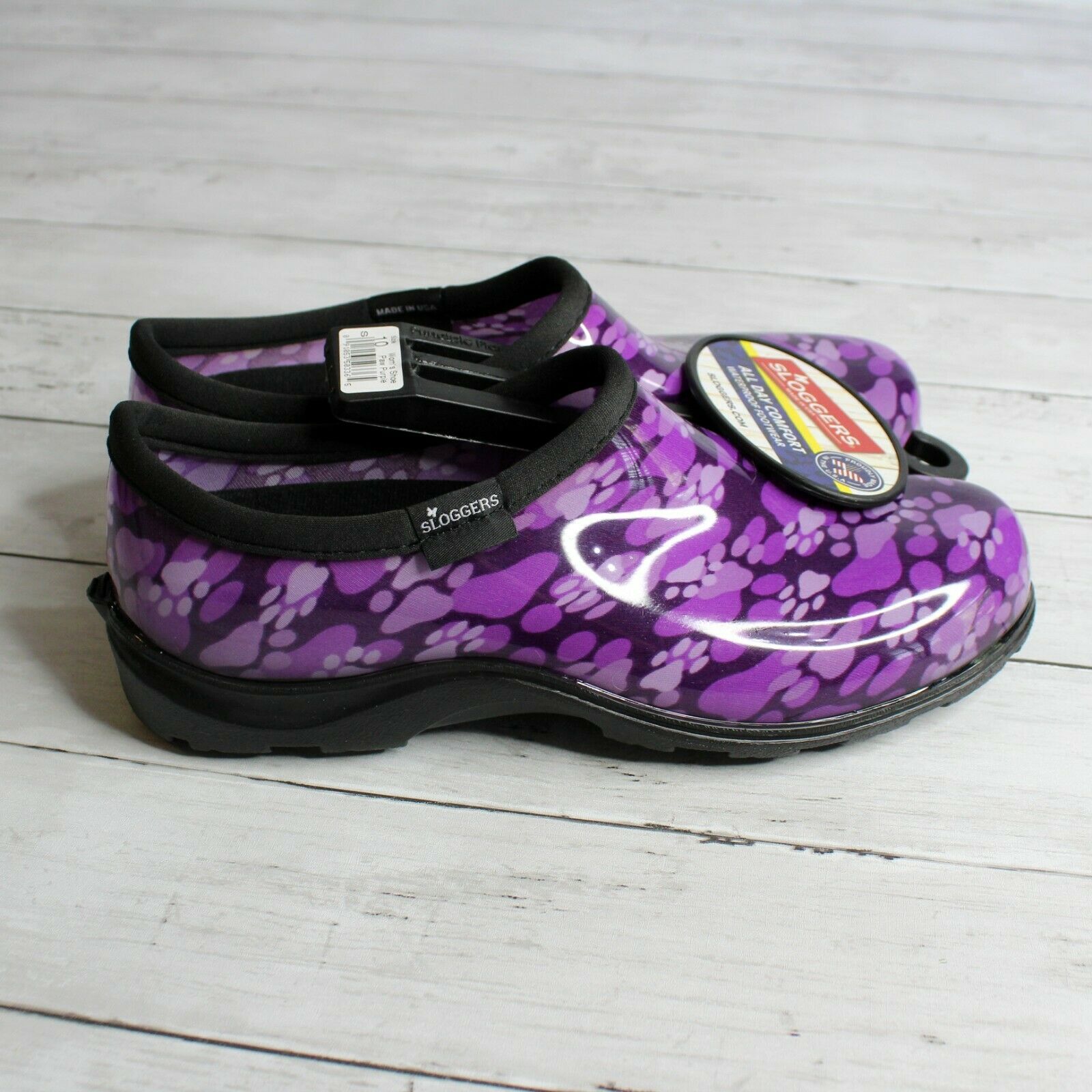 Sloggers Woman's Rain Garden Shoe Boots Size 10 Purple Paw Prints