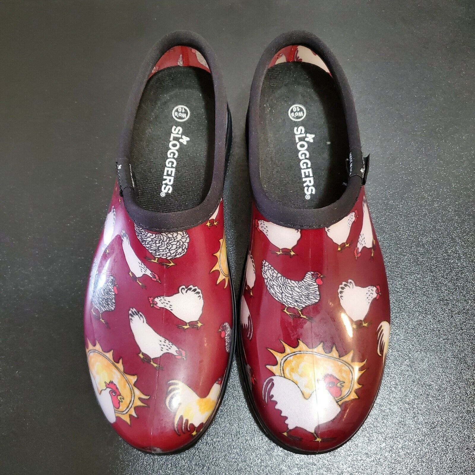 Sloggers Chicken / Rooster Print Barn Red Waterproof Garden Shoes Women's 10