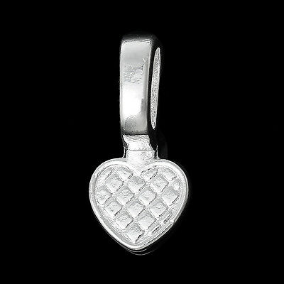 50 Glue On Heart Bails Pendant Hanger Silver Plated 22x10mm