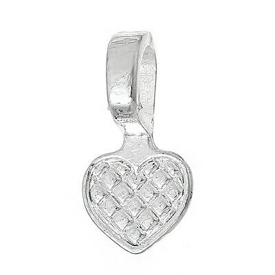 200 Glue On Heart Bails Pendant Hanger Silver Plated 16x8mm