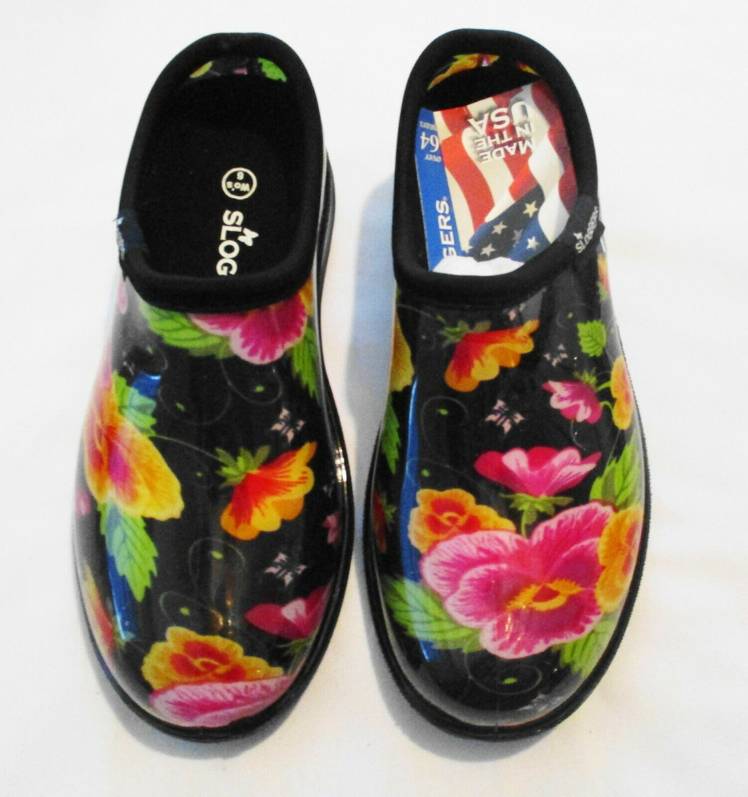 Sloggers Pansies Rain And Garden Clogs, Size 6 (nwt)